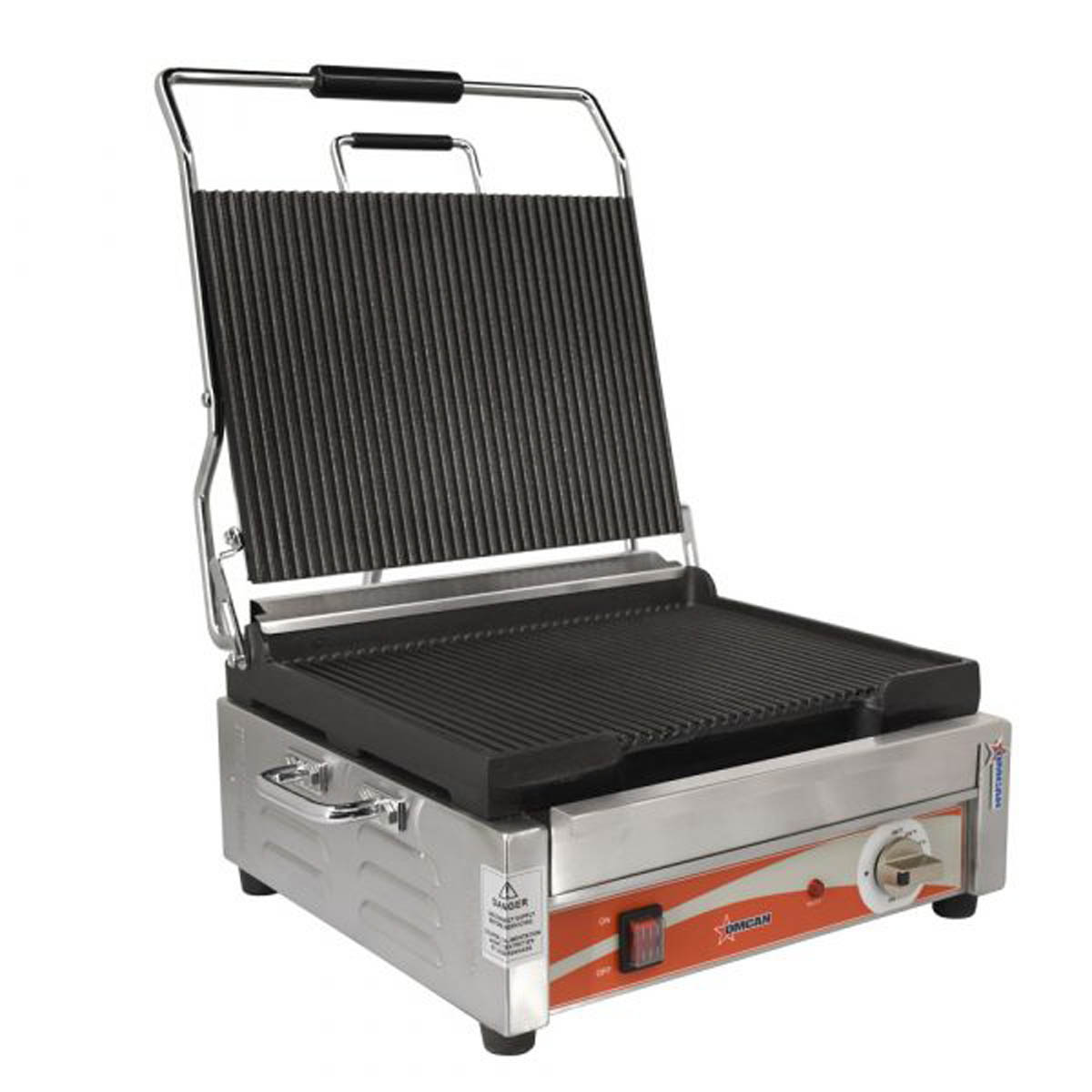 Omcan 19936 Single Sandwich Panini Grill w/ 15" x 12" Grooved Plates, 120V