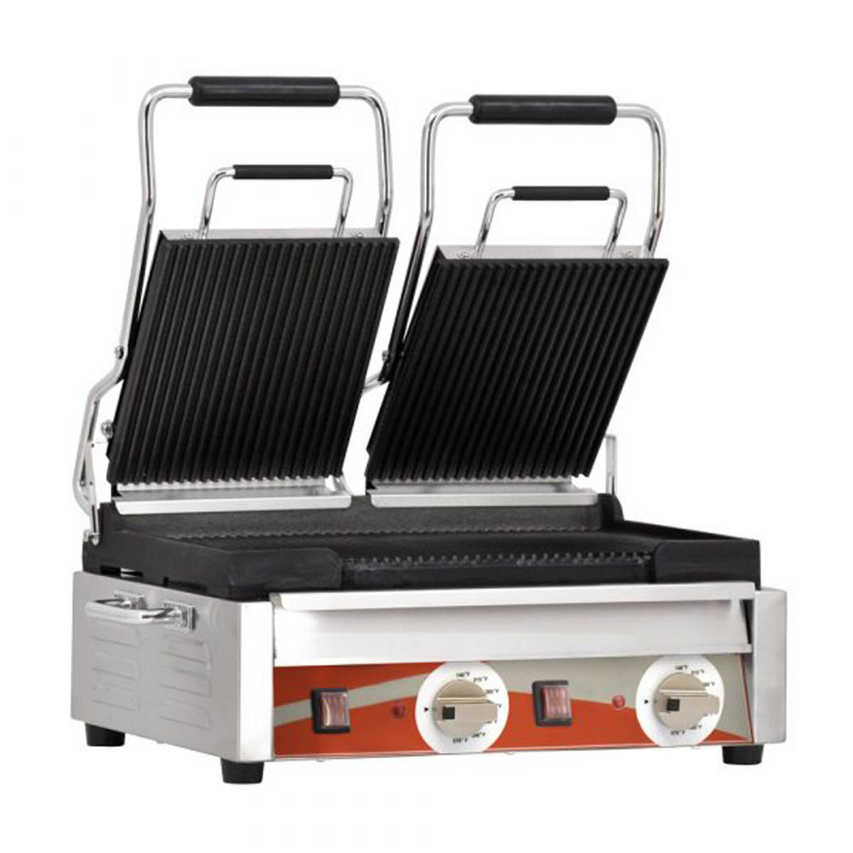 Omcan 19937 Single Sandwich Panini Grill w/ 18" x 10" Grooved Plates, 220V