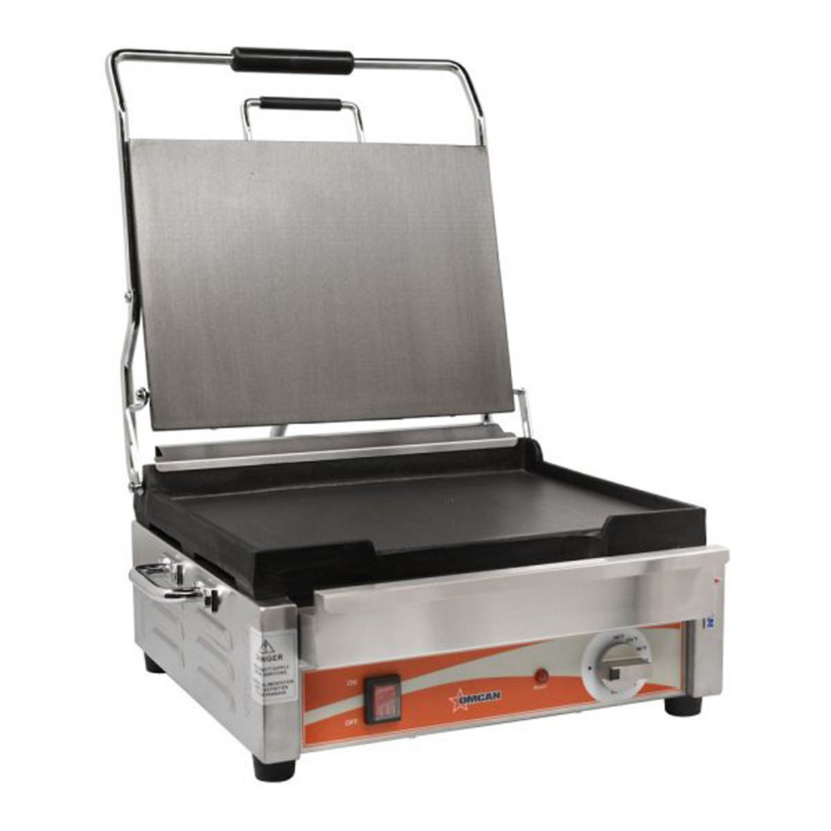 Omcan 21465 Single Sandwich Panini Grill w/ 15" x 12" Smooth Plates, 120V