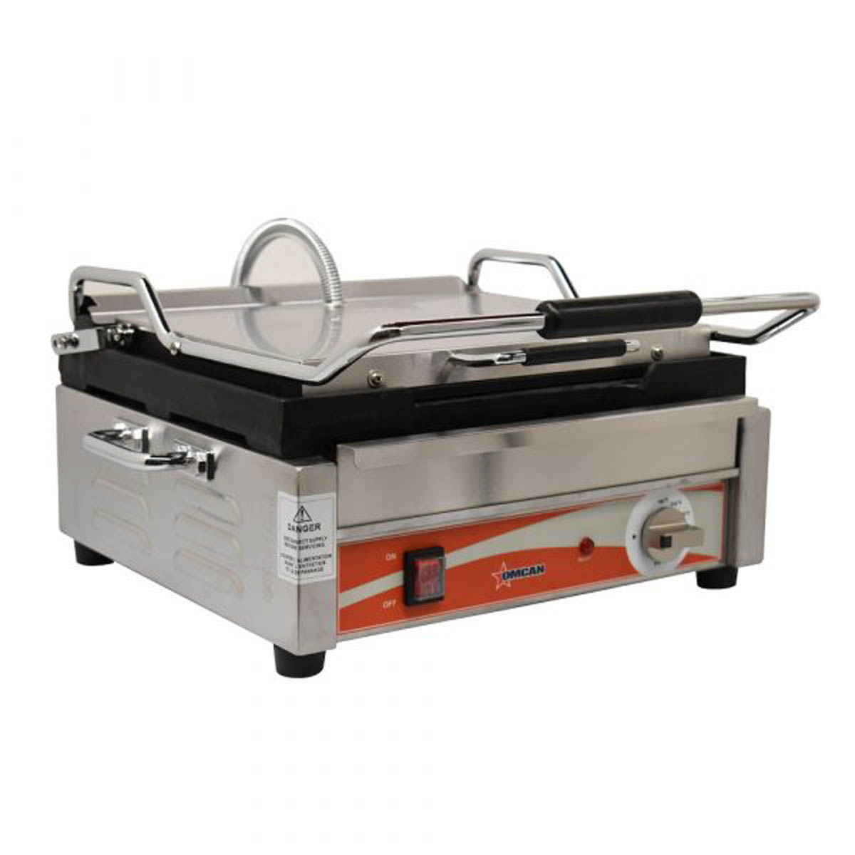 Omcan 21465 Single Sandwich Panini Grill w/ 15" x 12" Smooth Plates, 120V