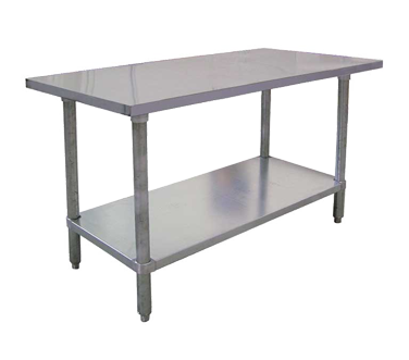Omcan 22067 60" Open Base Work Table with Undershelf, 18 Gauge Flat Top