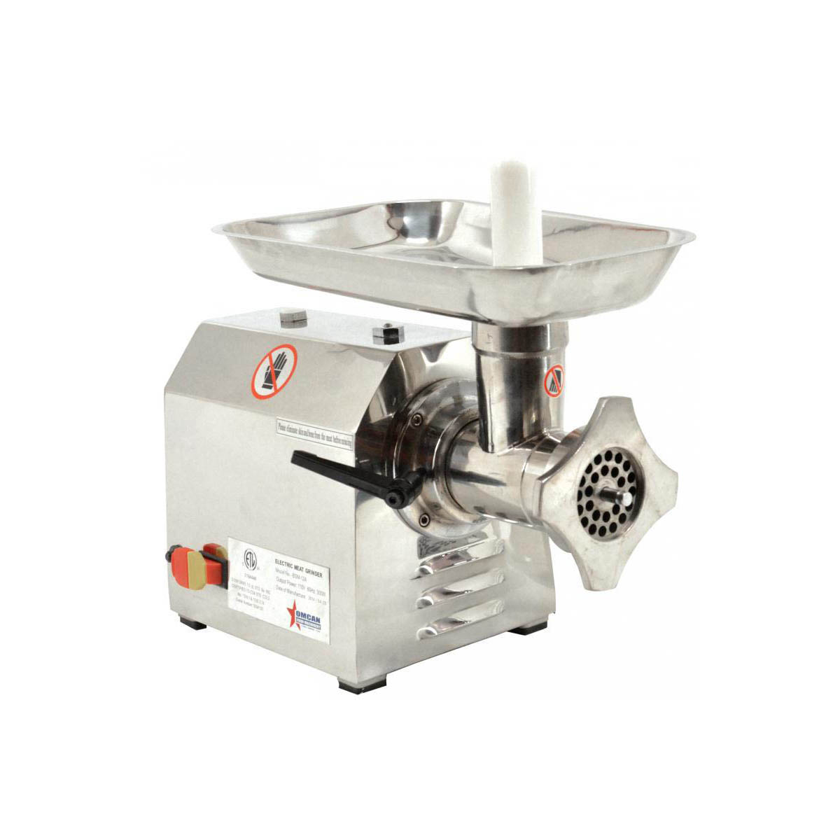 Omcan 23580 Meat Grinder, #12 Hub, 260 lbs/hr, 3 Spouts (15/20/23mm), Knives, 6mm & 8mm Plates, 0.87 HP, 110V | 7.62" Wide
