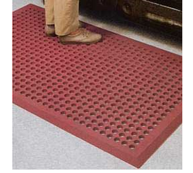 Omcan 23585 Multi-Purpose Anti-Fatigue Floor Mat, 36" x 60" 3/8" Red Rubber with Grease Resistance, Terracotta Honeycomb Pattern, Molded Beveled Edges