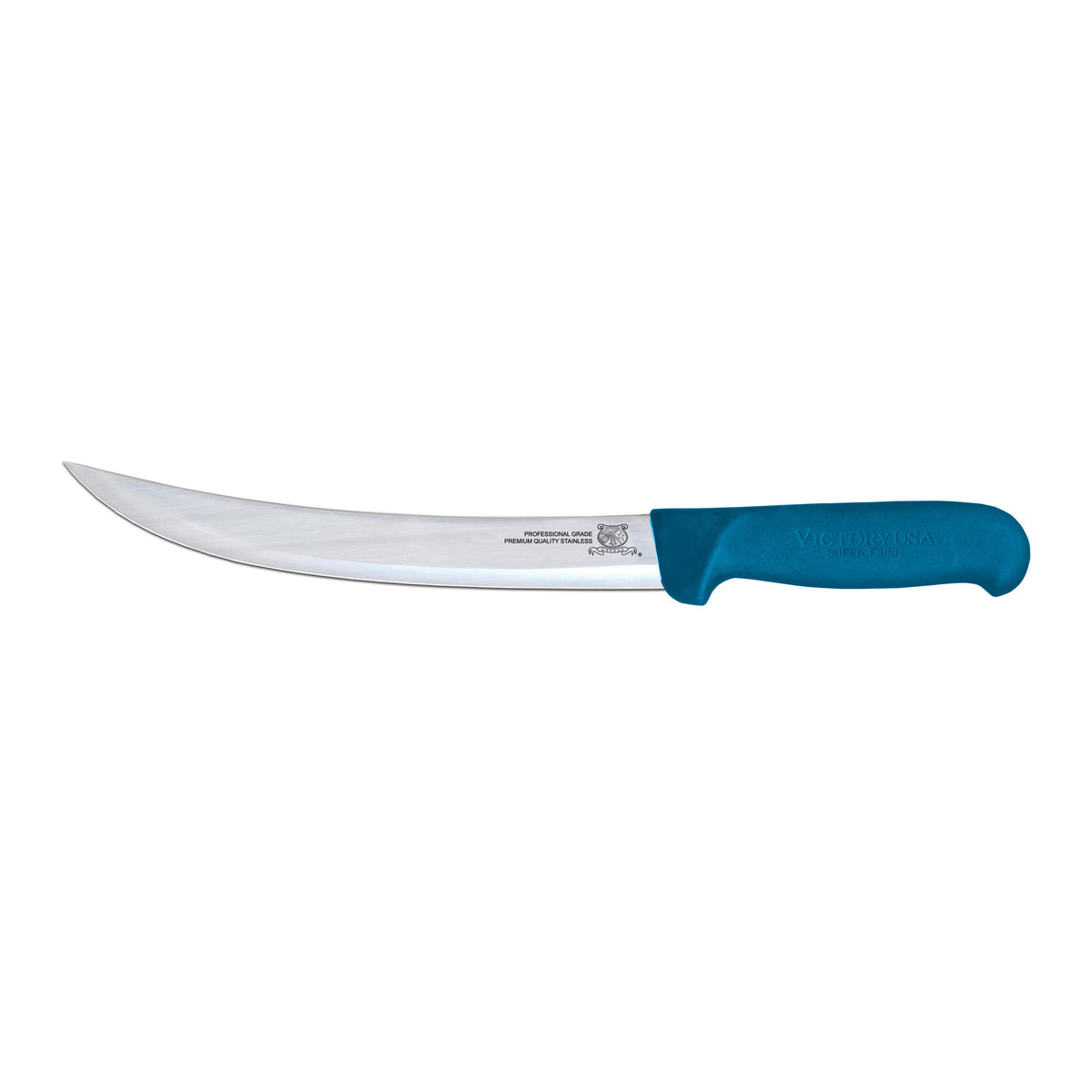 Omcan 23890 Breaking Knife, 8" Curved Stainless Steel Blade, Stamped Blue Plastic Handle