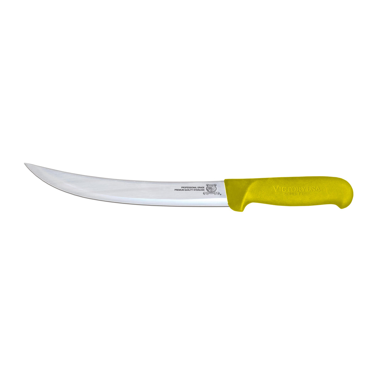 Omcan 23893 8" Breaking Chef Knife, Curved Stainless Steel Blade, Yellow Plastic Handle