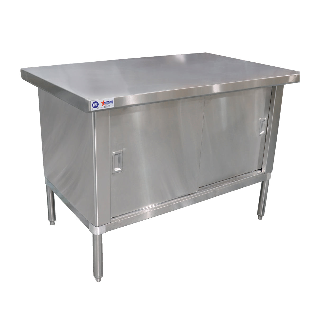 Omcan 24402 Cabinet Base Sliding Doors Work Table | 72" Wide