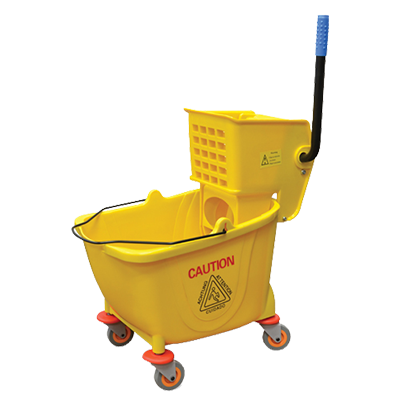 Omcan 24413 Mop Bucket & Wringer, 22" x 13-1/2" x 34-1/2" Yellow, 32 Qt Side-Press, Casters