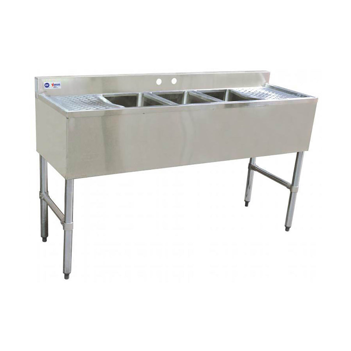Omcan 25274 Underbar Sink Units, 3 Compartment with 2 Drainboards | stainless steel top & front, galvanized ends & legs