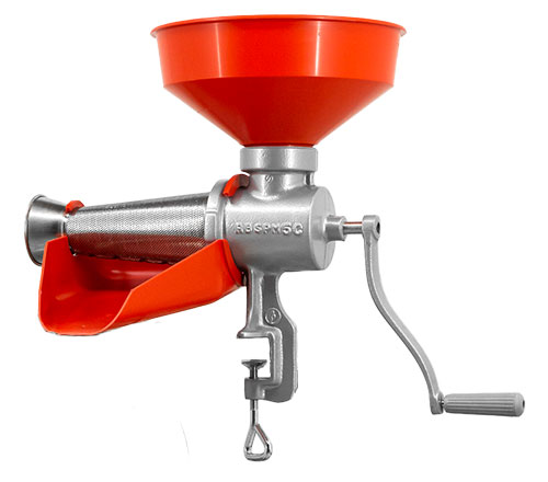 Omcan 30105 Manual Tomato Squeezer with Plastic Funnel, Drip Guard, Tool for Commercial Kitchens