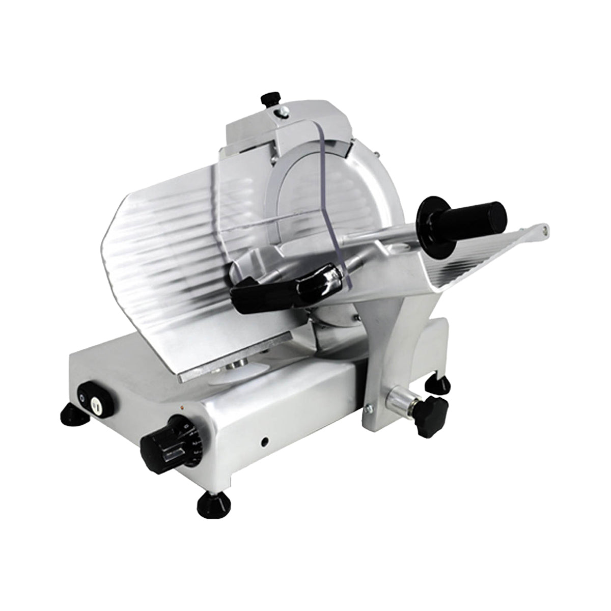 Omcan 31342 9" Belt-Driven Commercial Meat Slicer, Anodized Aluminum, 1/4 HP Motor, Manual Angle/Gravity Feed