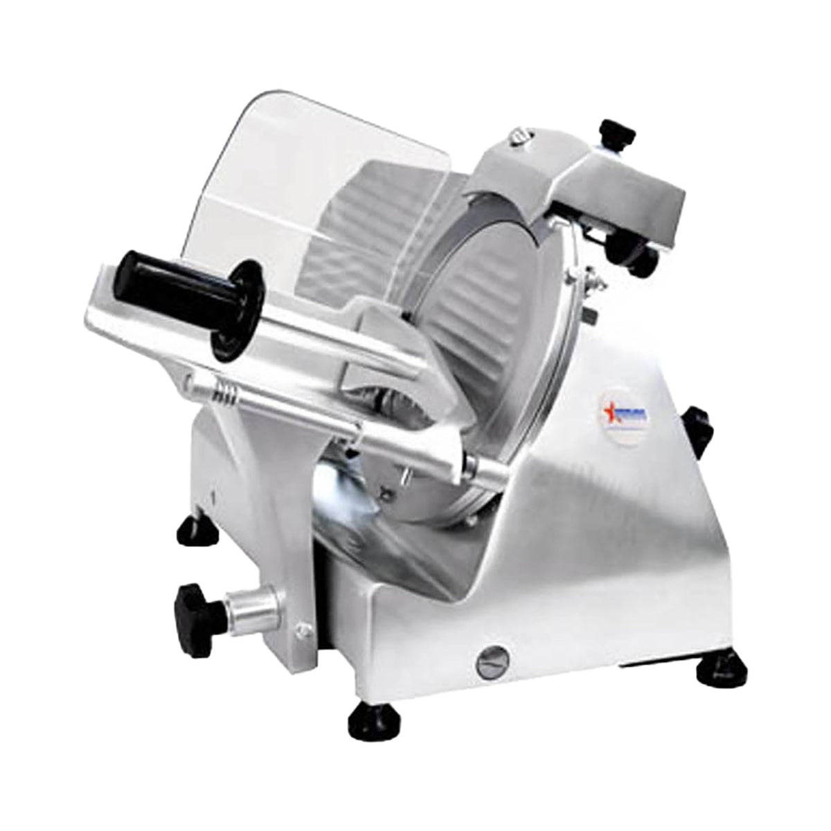 Omcan 31342 9" Belt-Driven Commercial Meat Slicer, Anodized Aluminum, 1/4 HP Motor, Manual Angle/Gravity Feed