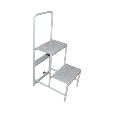 Omcan 31368 Step Ladder - Two-Step Bar Ladder, Welded Steel, 2" Casters, Shipped Pallet
