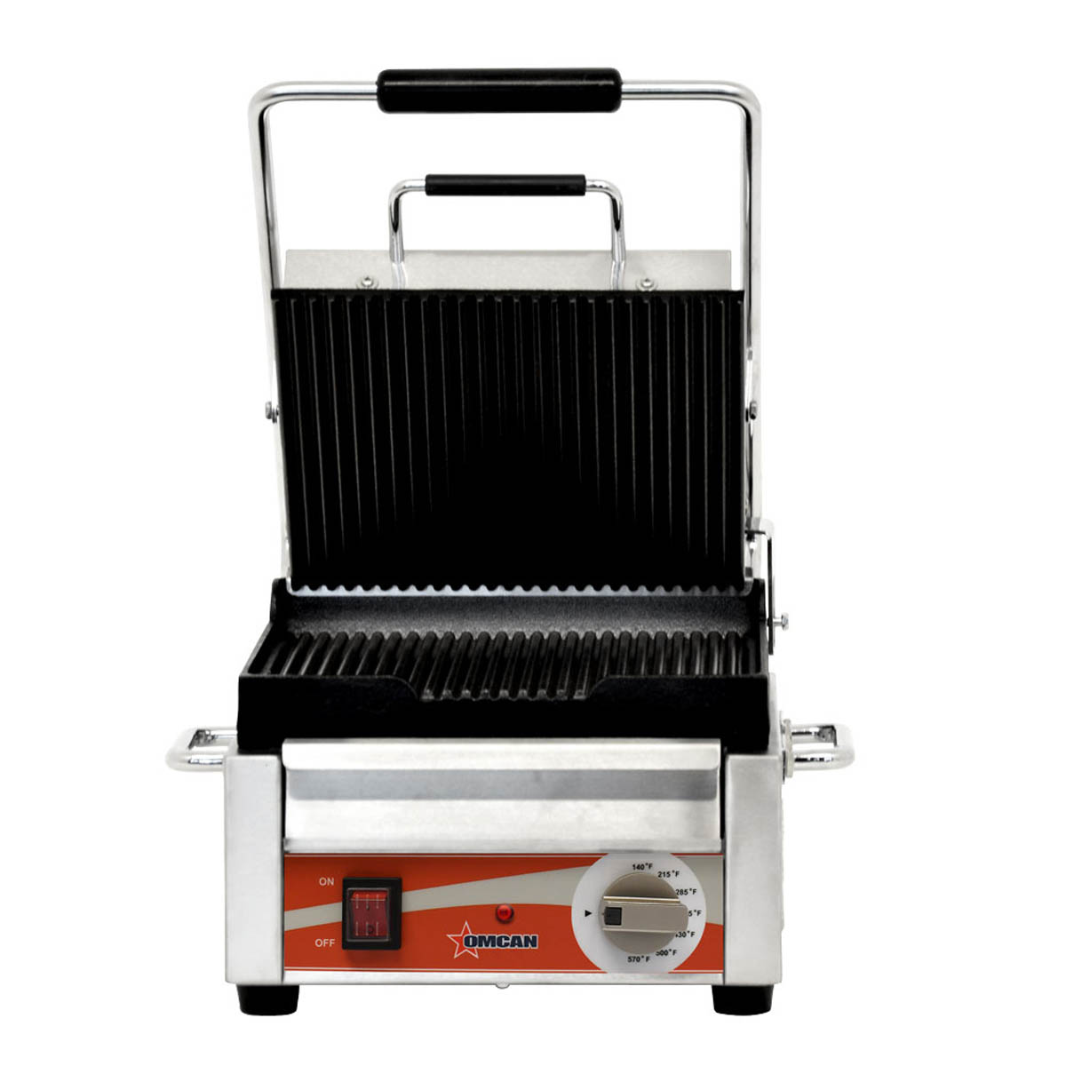 Omcan 31461 Single Sandwich Panini Grill w/ 15" x 12" Grooved Plates, 120V