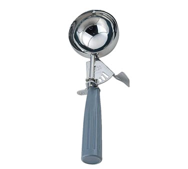 Omcan 34841 Ice Cream Scoop, 4-5 Oz, Thumb-Press, Steel #8 Disher, Gray Plastic Handle - 12/Case | 4 - 5 oz