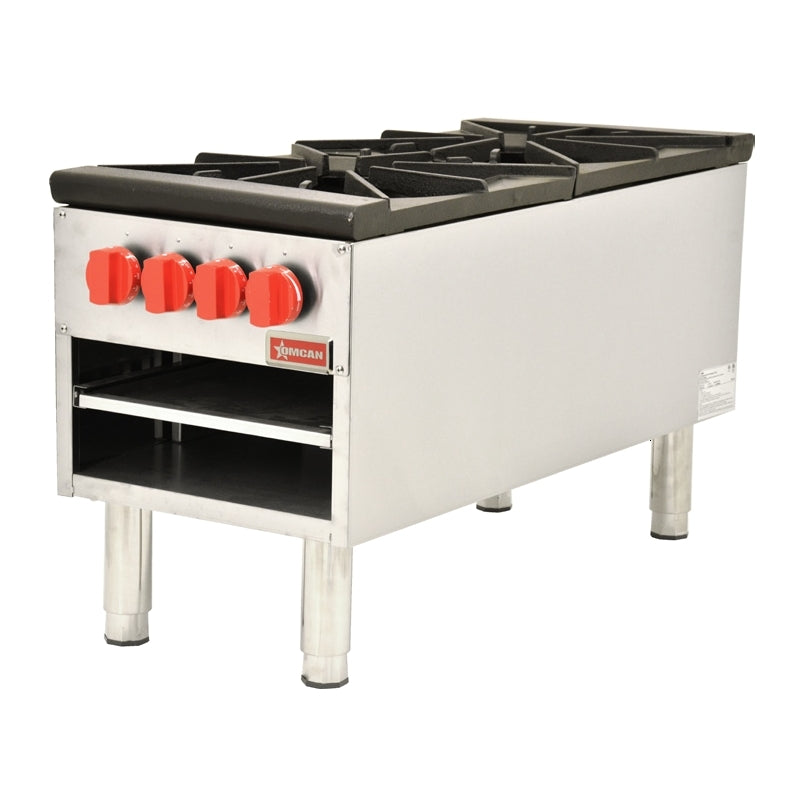 Omcan 37529 18" Natural Gas Stock Pot Range w/ (2) Three Ring Burners, Front to Back Design, LP Conversion Kit Included, Manual Controls, 200.000 BTU