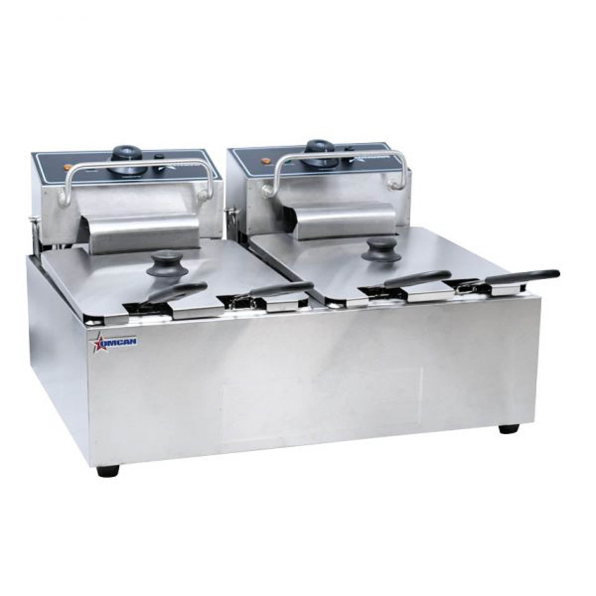 Omcan 39372 Split Pot Countertop Electric Fryer w/ 4 Baskets, 12-Liter Capacity, (2) 220v/60/1-ph | 22.75" Wide