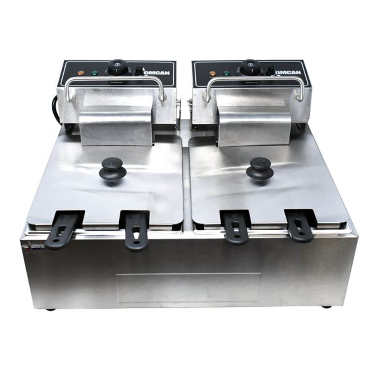 Omcan 39372 Split Pot Countertop Electric Fryer w/ 4 Baskets, 12-Liter Capacity, (2) 220v/60/1-ph | 22.75" Wide