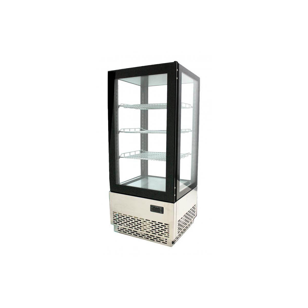 Omcan 39551 16" Self Service Countertop Refrigerated Display Case with Hinged Glass Door, 3 Shelves - 2.75 cu. ft. / 180 w