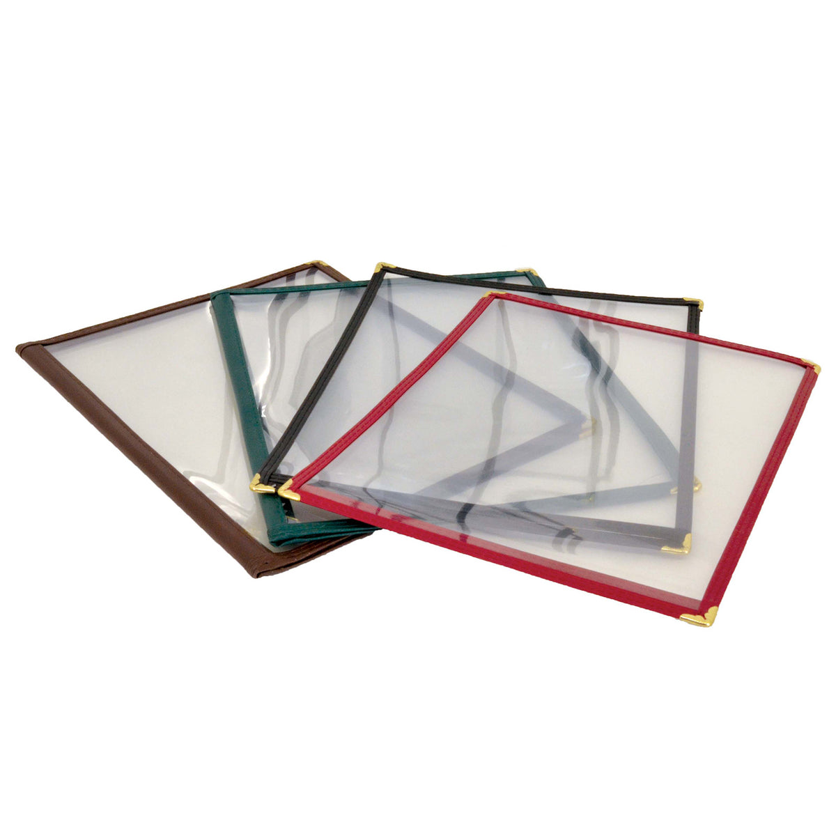 Omcan 39793 Menu Holder, 9-1/4" x 11-3/4" Brown Plastic Booklet with Metal Decorative Corners