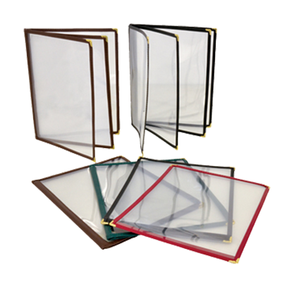 Omcan 39795 Green Double-Fold Menu Cover, 9-1/4" x 11-3/4" Plastic Booklet, Metal Corners