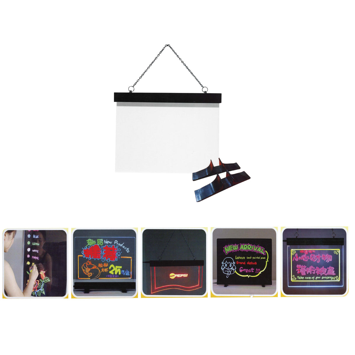 Omcan 39861 Write-On Menu Board - 15-3/4" W x 11.8" H Black Frameless Tempered Glass LED Sign
