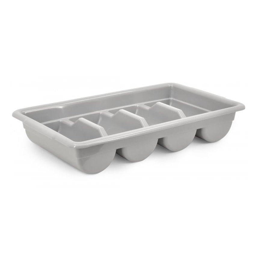 Omcan 40401 4-Compartment Stackable Gray Plastic Cutlery Holder, Flatware Organizer | 12" Wide
