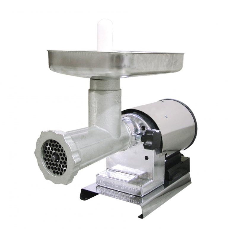 Omcan 41421 Countertop Electric Meat Grinder - 1.25 HP, 100 RPM, #22 Hub, 5mm Plate, Polished Aluminum, 920W, 110V | 9.45" Wide