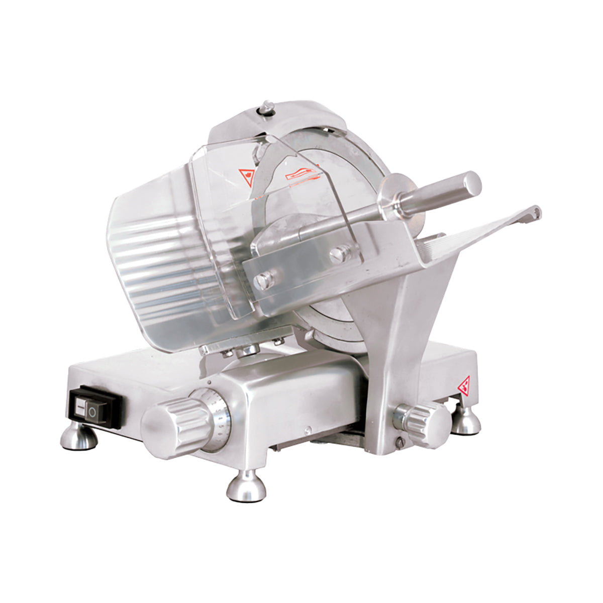 Omcan 41710 9" Belt-Driven Commercial Meat Slicer, 1/6 HP Electric Motor, Angle/Gravity Feed, Blade Locker