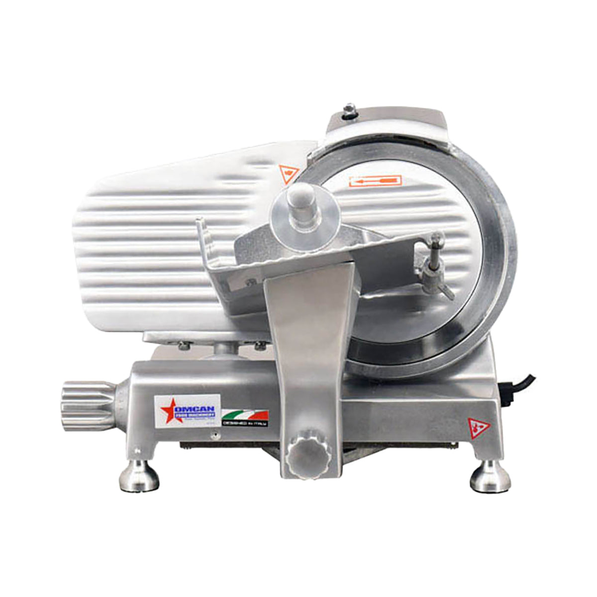 Omcan 41710 9" Belt-Driven Commercial Meat Slicer, 1/6 HP Electric Motor, Angle/Gravity Feed, Blade Locker