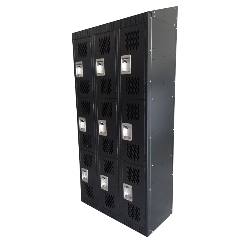 Omcan 43048 3-Tier Locker, 36"W x 18"D x 72"H, 9 Compartments, Black Painted Steel