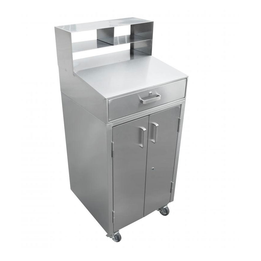Omcan 43470 Mobile Stainless Steel Receiving Desk with Sloped Top, Lockable Storage | 24" Wide