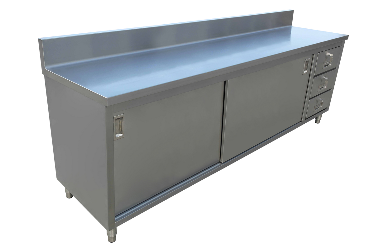 Omcan 43485 Cabinet Base Sliding Doors Work Table | 72" Wide