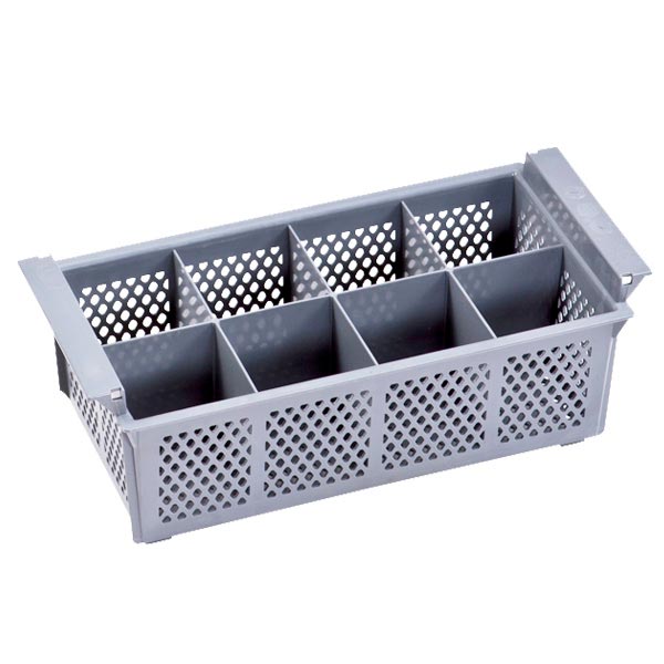 Omcan 43506 Half Size Flatware Basket, 8 Compartments, Gray, Commercial Dishwasher Rack | 16.8" Wide