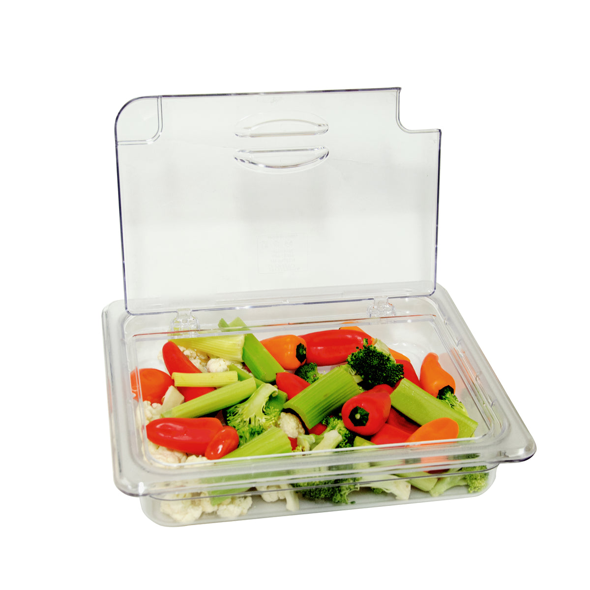 Omcan 43639 Flip N Lid, 1/2-Size Polycarbonate Food Pan Cover, Spoon-Notched, NSF, Microwave Safe | 12.5" Wide