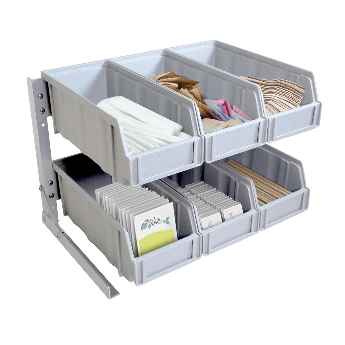 Omcan 43642 Condiment Organizer, 16.75"W x 12.37"D x 12"H, 6-Section Gray Polypropylene/Aluminum | polypropylene/ aluminum