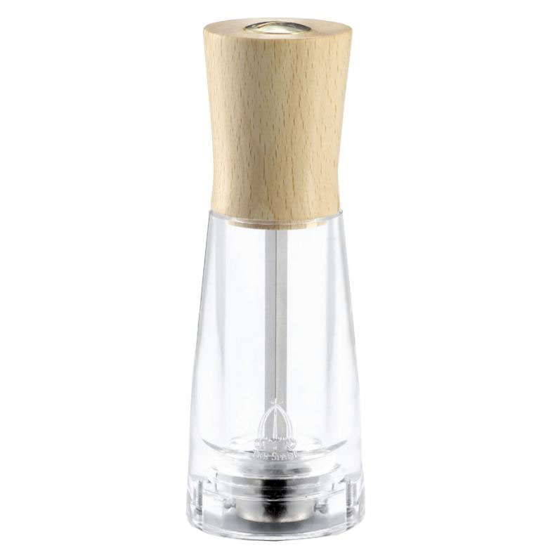 Omcan 43669 Pepper Mill, 15cm (6") Tall, Wood/Acrylic Base, Steel Mechanism, Made in Italy | wood & acrylic