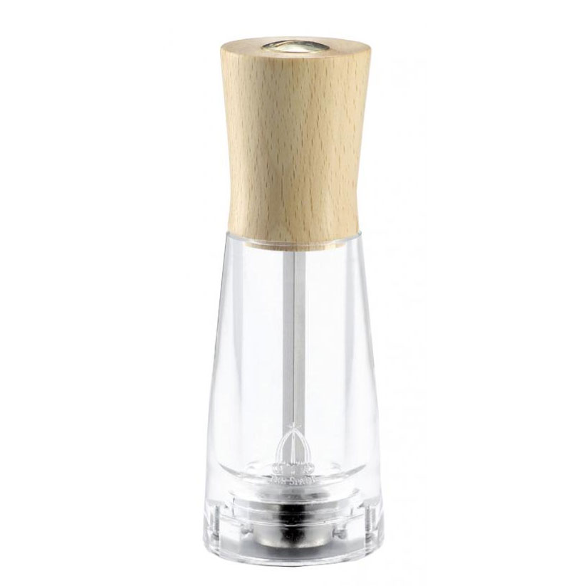 Omcan 43698 Salt Mill - 15cm (6") Tall, Mechanism, PEFC Beech Wood, Acrylic Base | wood & acrylic