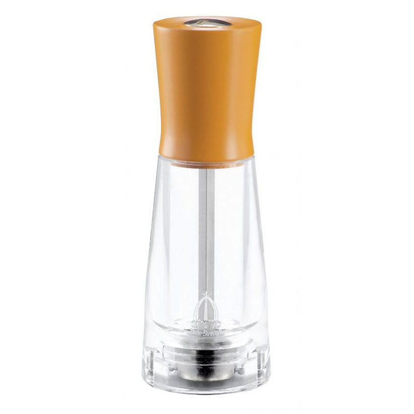 Omcan 43700 Tosca Salt Mill, 6" (15 cm) Tall, Orange, Wood/Acrylic Base, Anti-Rust Shaft | wood & acrylic
