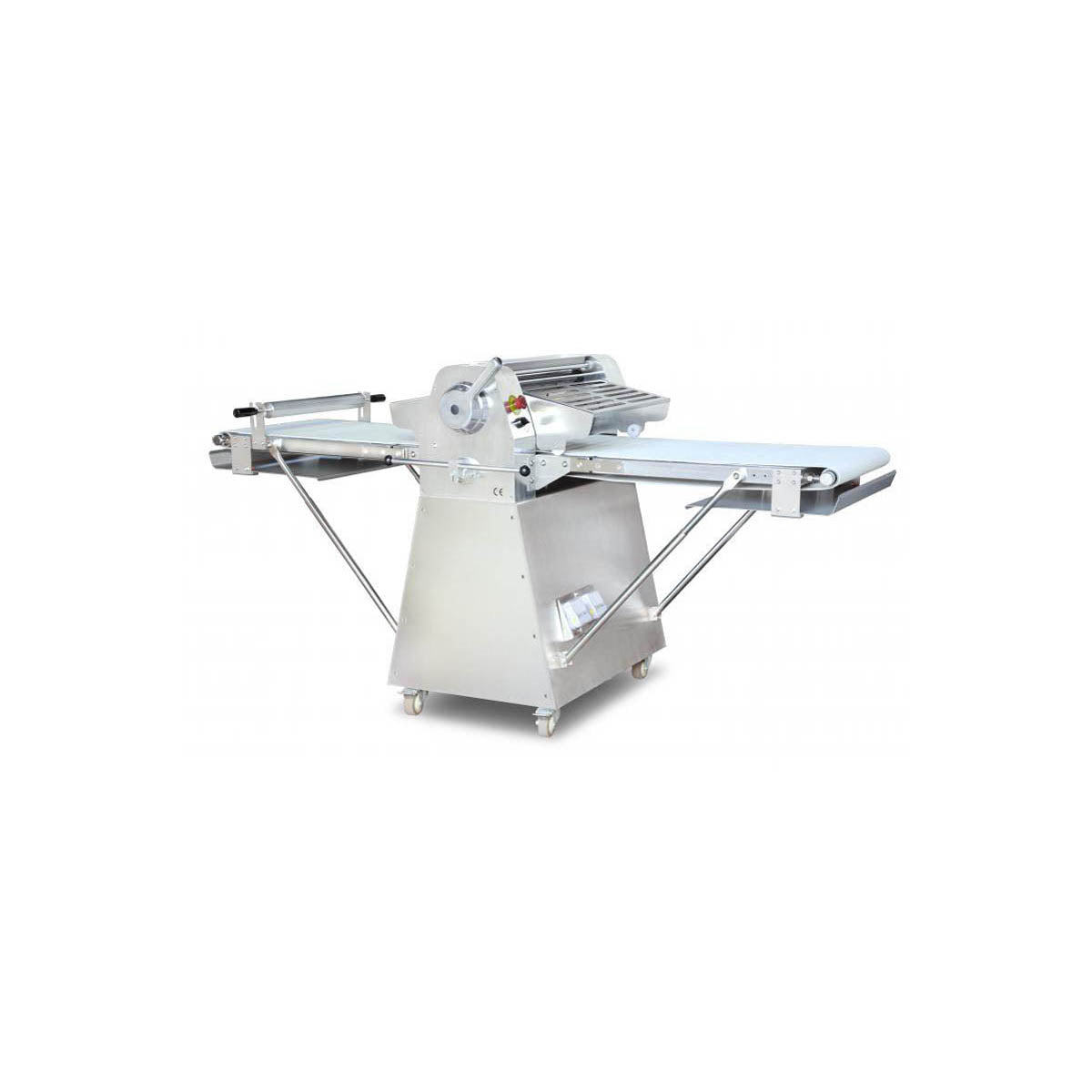 Omcan 44135 Floor Model Reversible Dough Sheeter, 20-1/2" Rollers with Foldable Tables, 3/4 Hp | stainless steel