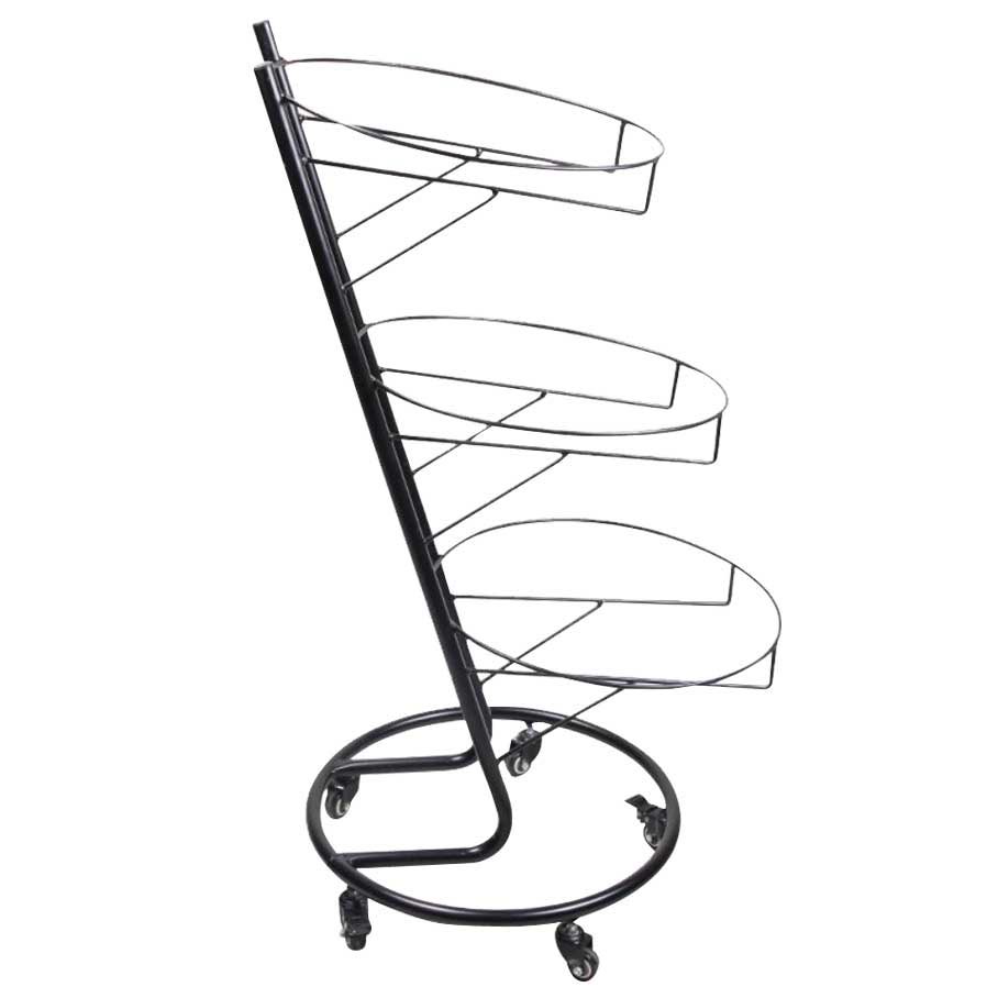 Omcan 44294 Tiered Display Stand 3-4 Tier Angled Black Metal Height 31"-48" Casters With Brakes