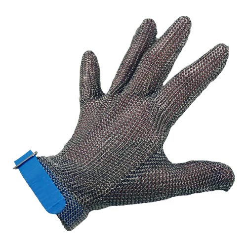Omcan 44350 Cut Resistant Glove, Large Size, Stainless Steel Mesh, Blue Silicone Strap - 1/Each