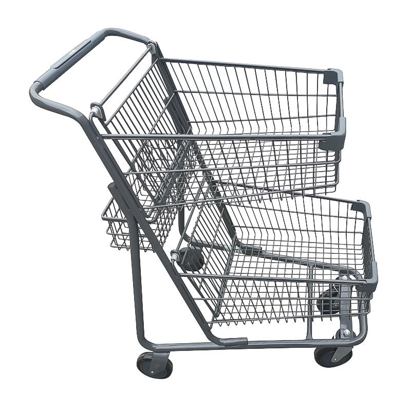 Omcan 44555 Double Basket Shopping Cart, 70L, Zinc with Epoxy Finish, 5" PU Wheels | metal