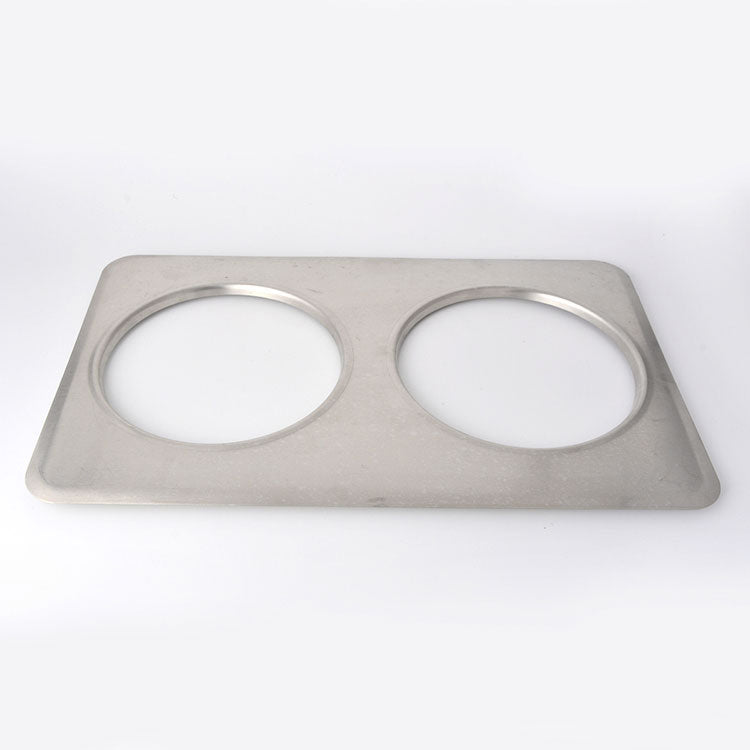 Omcan 44849 Adapter Plate, Steel, 8.38" Inset Hole, 2 Cutouts, Fits 2 7-Qt Steam Table Insets | stainless steel