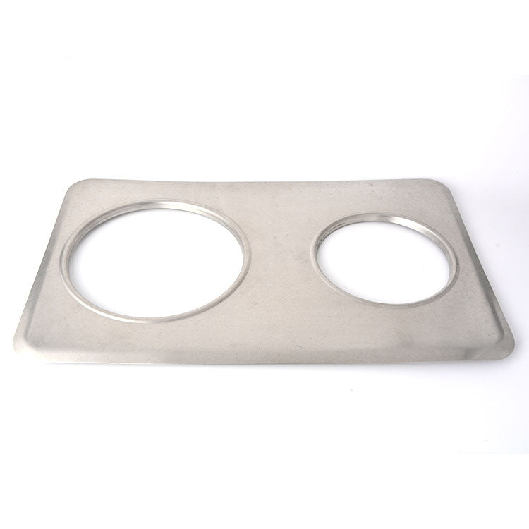 Omcan 44852 Adapter Plate- Steel 1-Hole 6-3/8" & 8-3/8" Dia., Fits 4- & 7-Qt Steam Table Pans | stainless steel