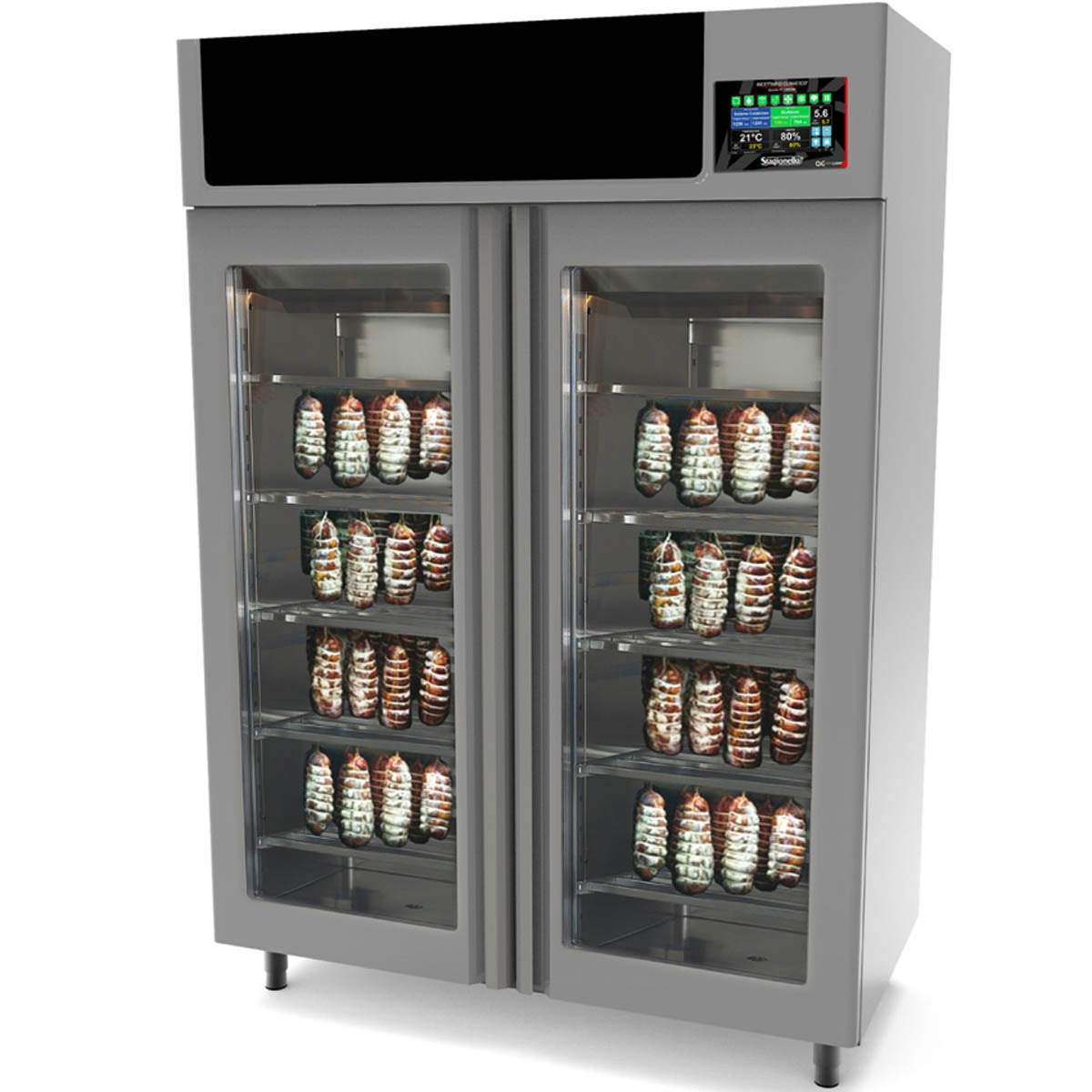 Omcan 45232 Stagionello Evo Meat Curing Cabinet, 57.5" W, 200 kg Load, 35.6°F-95°F, 20 Stainless Rods, 3,540W 220V
