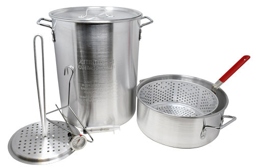 Omcan 47172 Fryer/Boiler/Steamer Set, 30qt 12.9"x15.4" Pot Lid, 10qt 12.2"x5.1" Pot, Aluminum