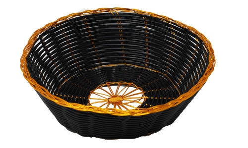 Omcan 47192 Woven Wire Food Display Basket, 8.25" D x 2.25" W, Round, Black with Golden Trim