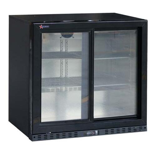Omcan 47587 Refrigerated Back Bar Cabinet w/ 7 Cu Ft Capacity, 2 Glass Doors, Black | 35" Wide