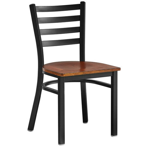 Omcan 47594+69742 Metal Ladder Back Chair with Walnut Wood Seat, Vinyl Upholstery, Indoor Side Dining | 20" Wide