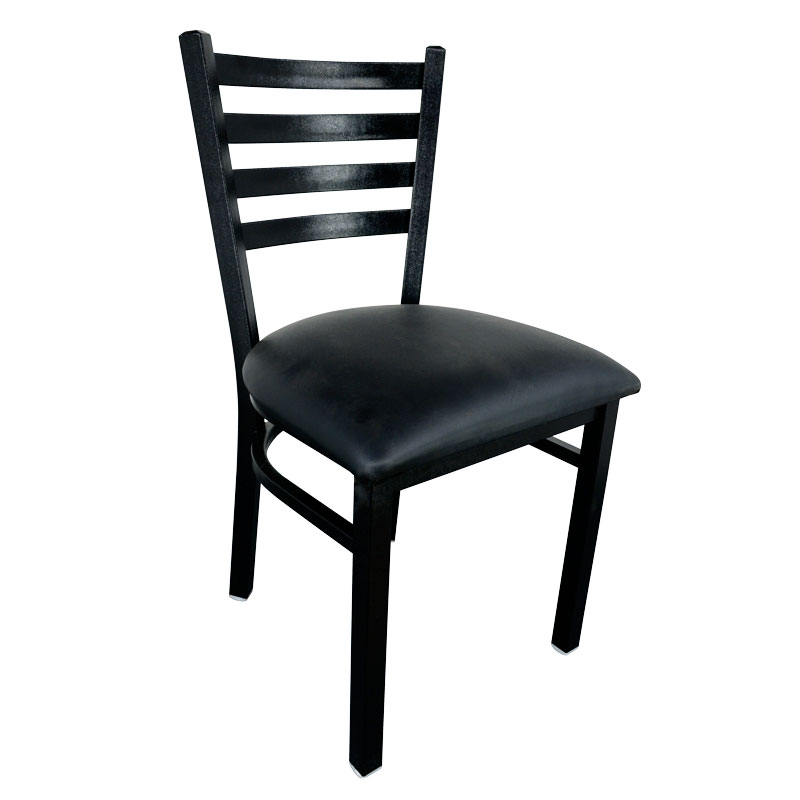 Omcan 47594+76554 Indoor Side Chair, Ladder Back, Metal Frame, Upholstered Vinyl Seat, Black | 17" Wide